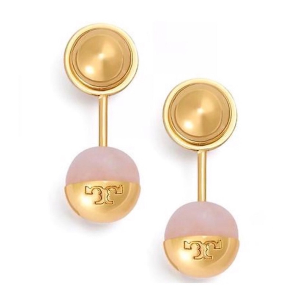 TORY BURCH •  Logo Bead Ear Jackets Earrings - Picture 3 of 5
